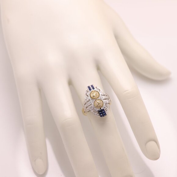 Vintage Art deco Ring Natural Blue Sapphire and Diamonds 18k and silver - Picture 7 of 14